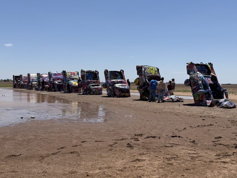Cadillacs lined up at cadillac ranch